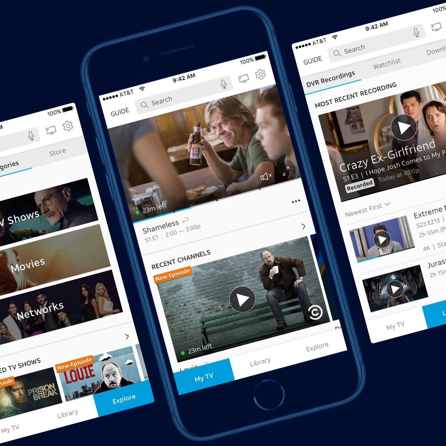 A collection of screens from the DirecTV Now app